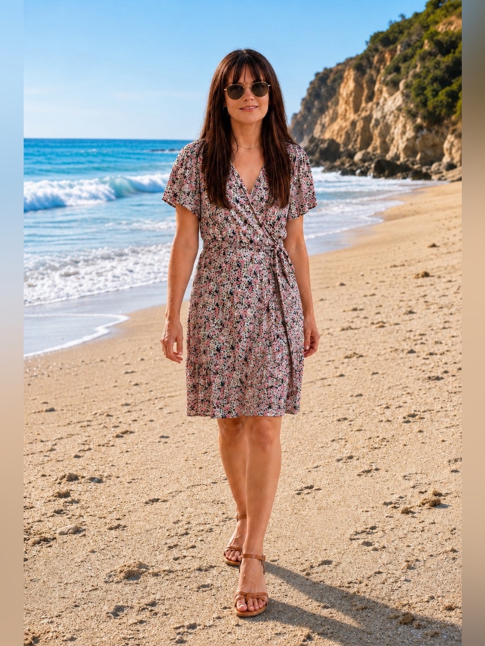 Janae Dress by Mikarose Floral Knee Length Navy Pink Floral